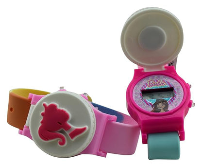 Kids digital princess watch in pink and pastel colors, suitable for ages 5 and up, featuring fun designs