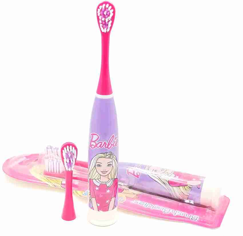 Kids electric toothbrush with Barbie design, featuring vibrant colors for fun dental care