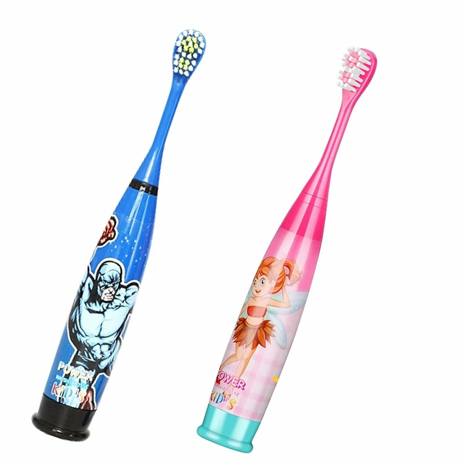 NIYO TOYS kids electric toothbrush set featuring superhero and princess designs for fun brushing