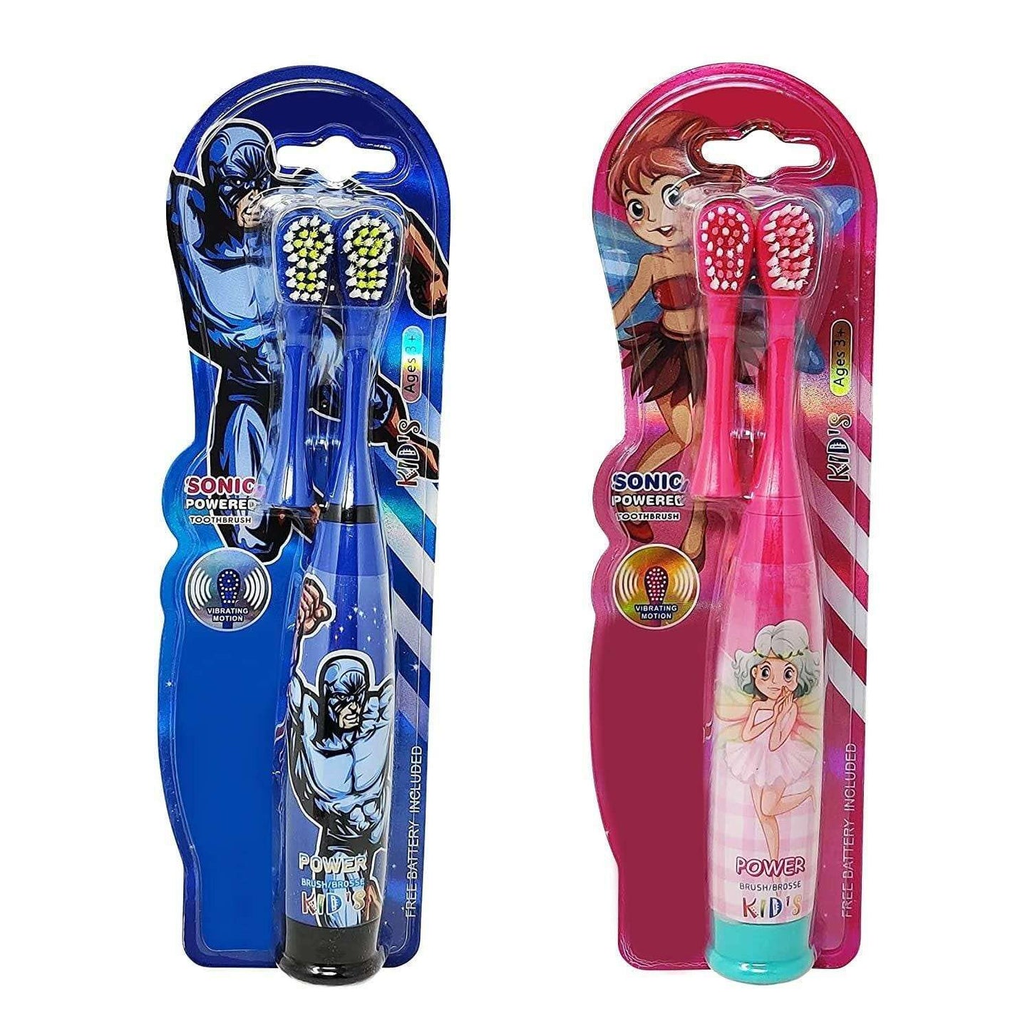 NIYO TOYS kids electric toothbrush set featuring superhero and fairy designs for fun oral care