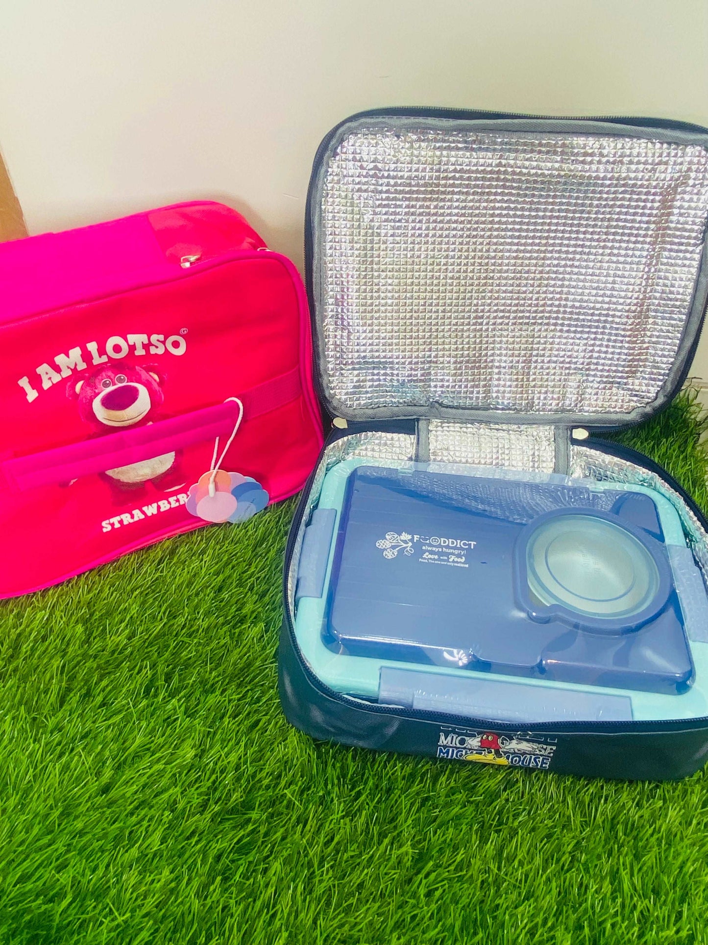 NIYO TOYS kids insulated lunch bag in pink and teal, perfect for school meals and snacks.