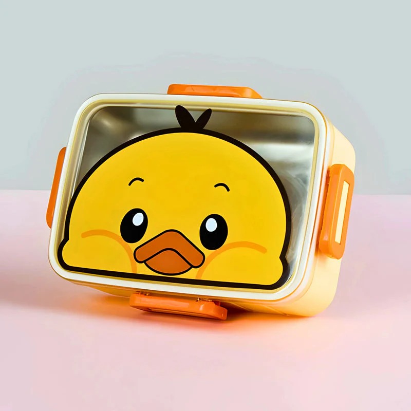 NIYO TOYS kids lunch box cute animal featuring a cheerful yellow duck design with a stainless steel interior