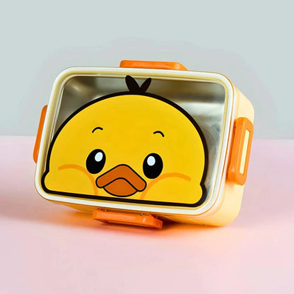 NIYO TOYS kids lunch box cute animal featuring a cheerful yellow duck design with a stainless steel interior