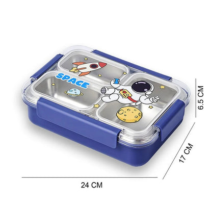 Niyo Toys kids lunch box in blue with space theme, perfect for ages 3 and up, features multiple compartments