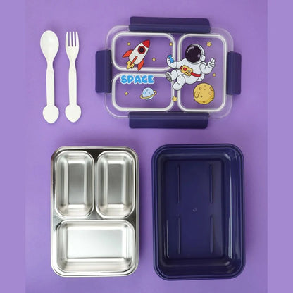 NIYO TOYS kids lunch box with space theme design, includes utensil set, age 3+, perfect for school