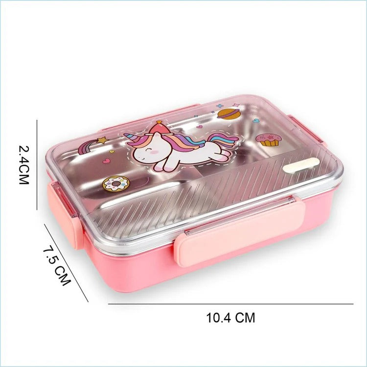 Pink unicorn kids lunch box, durable design for ages 3+, perfect for school or outings