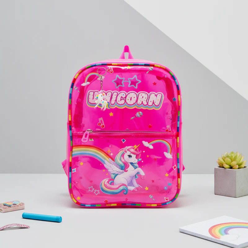 NIYO TOYS kids neon transparent school bag featuring a unicorn design and vibrant colors