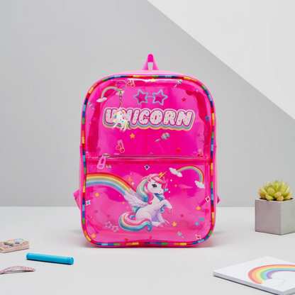 NIYO TOYS kids neon transparent school bag featuring a unicorn design and vibrant colors
