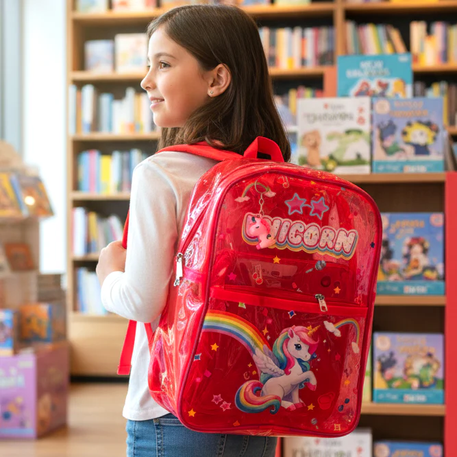 NIYO TOYS Kids Neon Transparent School Bag with Unicorn Design for Fun and Colorful School Days