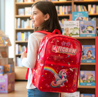 NIYO TOYS Kids Neon Transparent School Bag with Unicorn Design for Fun and Colorful School Days