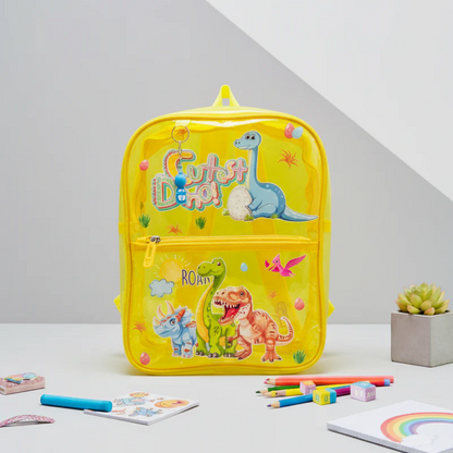 NIYO TOYS kids neon transparent school bag featuring colorful dinosaur designs for fun school days
