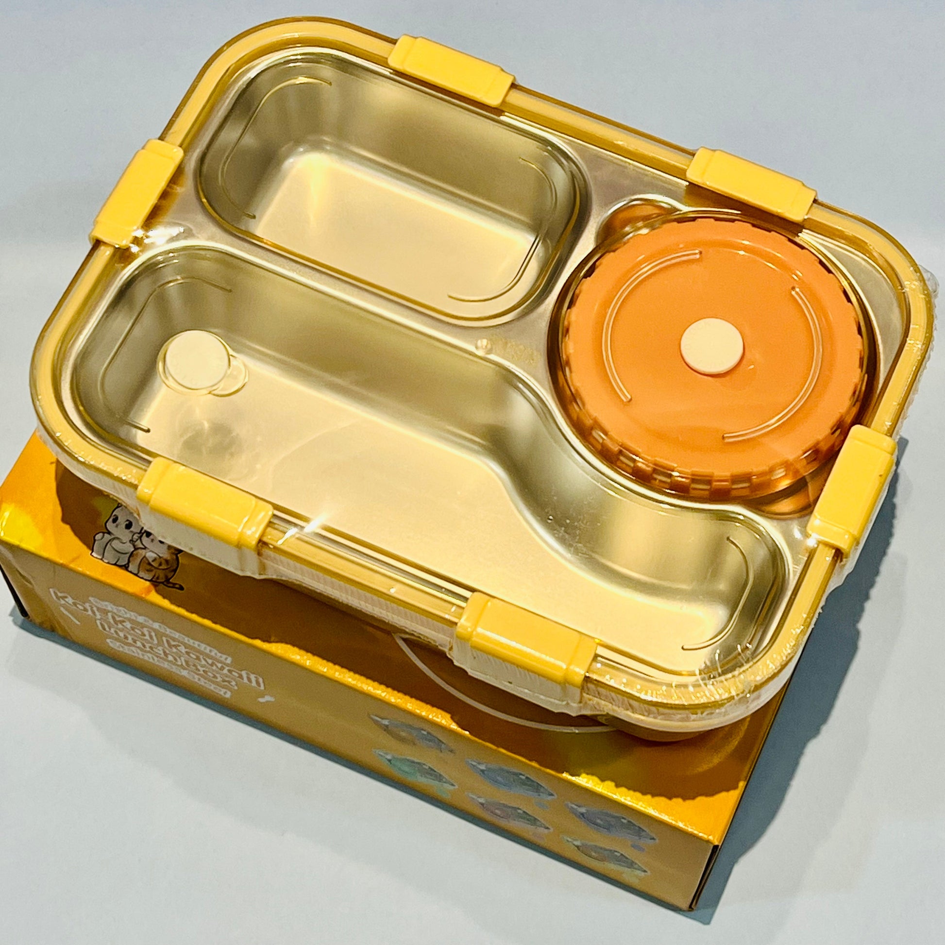 NIYO TOYS Korean bento box for kids with a two-compartment design and orange lid