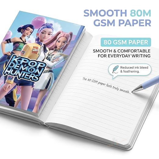 KPOP Demon Hunters A5 size notebook dimensions with smooth 80 GSM paper, perfect for all ages and daily writing.