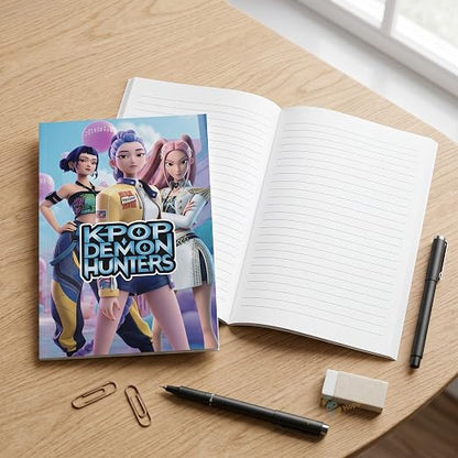 KPOP Demon Hunters A5 size notebook dimensions with vibrant cover, perfect for ages 6 and up