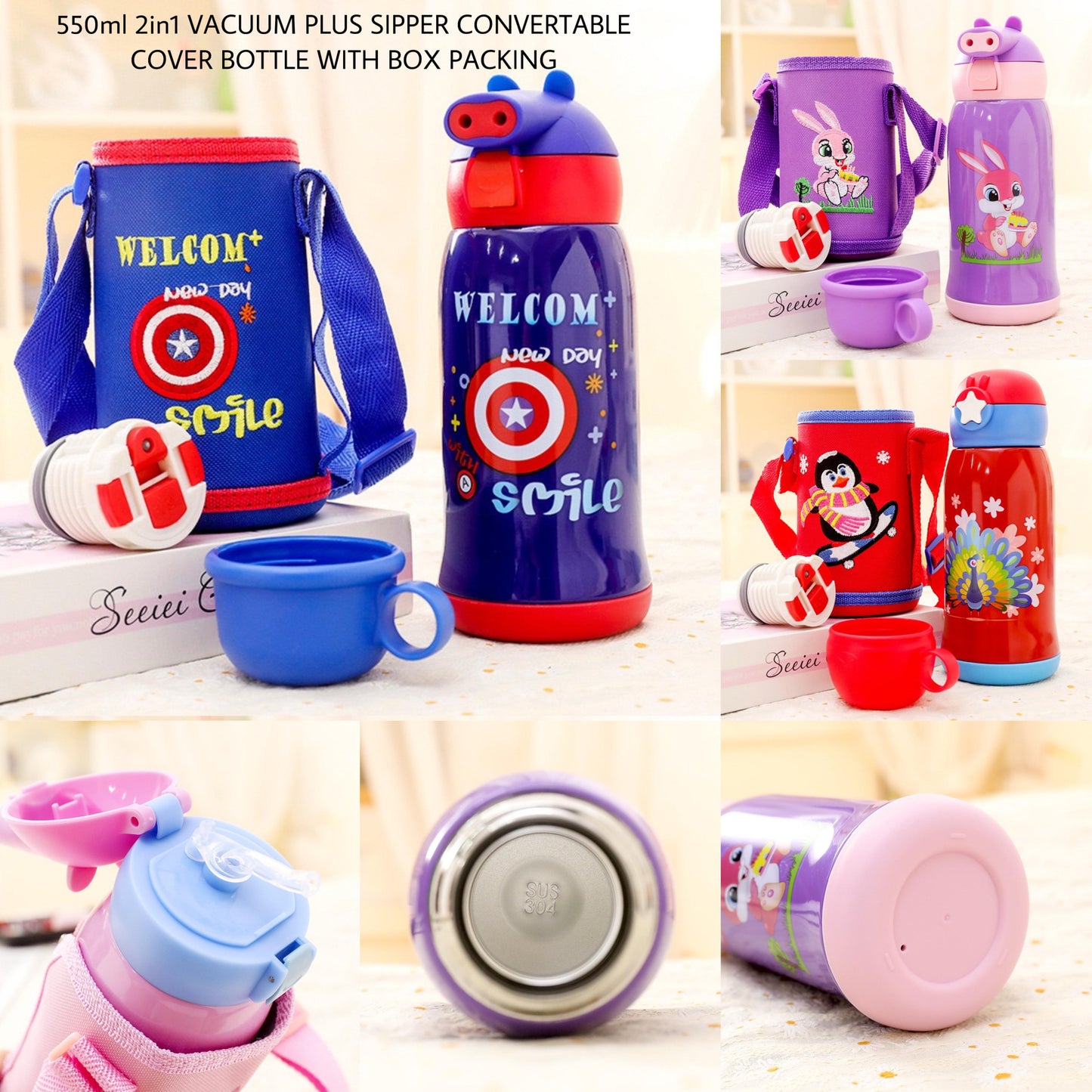 NIYO TOYS leakproof water bottle with convertible cover, 550ml, multi-color for kids age 3+, perfect for outings