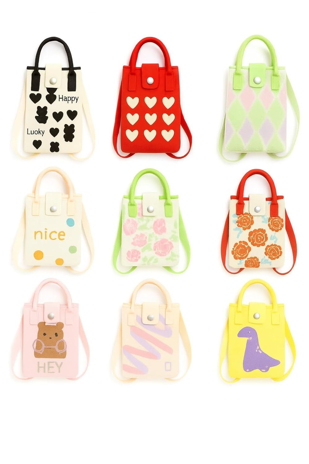 Colorful NIYO TOYS leather crossbody mini bag collection for kids, perfect for ages 3 and up