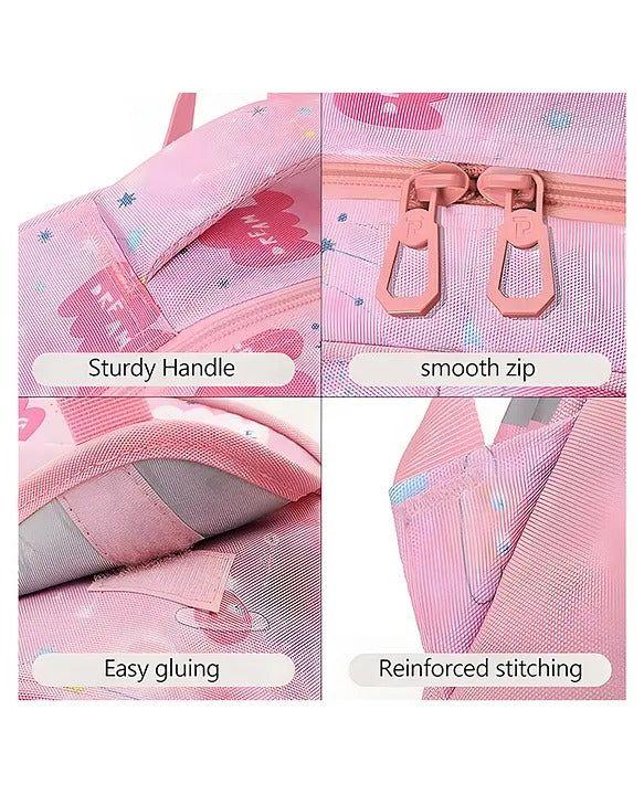 NIYO TOYS pink multi pocket backpack with sturdy handle and reinforced stitching for kids