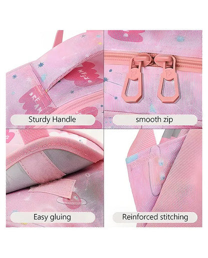NIYO TOYS pink multi pocket backpack with sturdy handle and reinforced stitching for kids