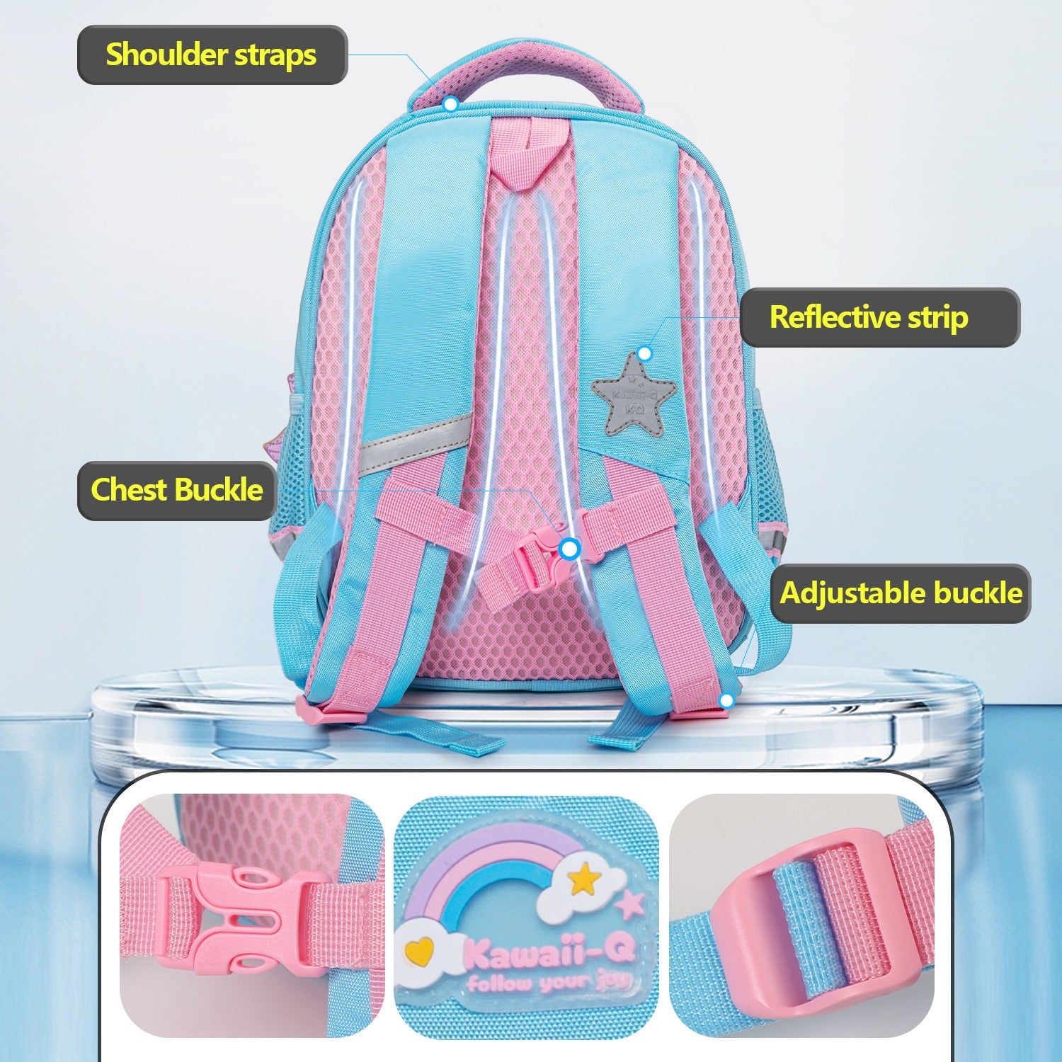 Little Mermaid backpack in pink and blue with adjustable straps, suitable for kids age 3 and up