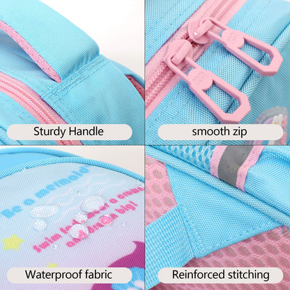 Little Mermaid backpack in blue with waterproof fabric and sturdy handle for kids age 3 and up