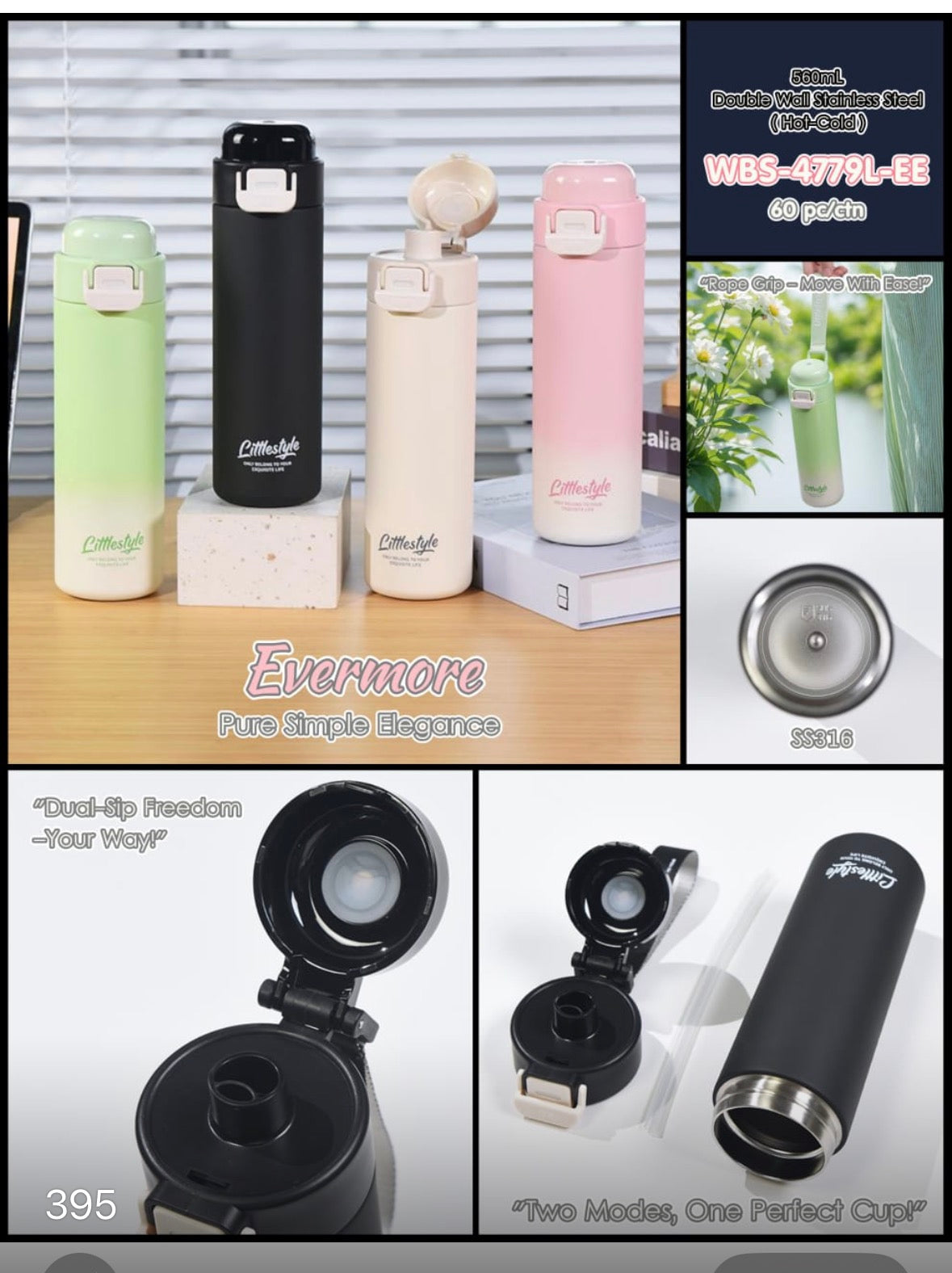NIYO TOYS Evermore Double Wall Stainless Steel Bottle with Dust-Flip Lid and Two Modes