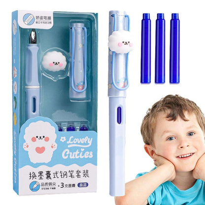 Kawaii mechanical pencils set with cute bear design, includes three refillable pens for kids