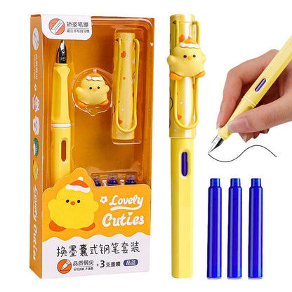 Kawaii mechanical pencils in yellow with cute character design and three refill colors for school use