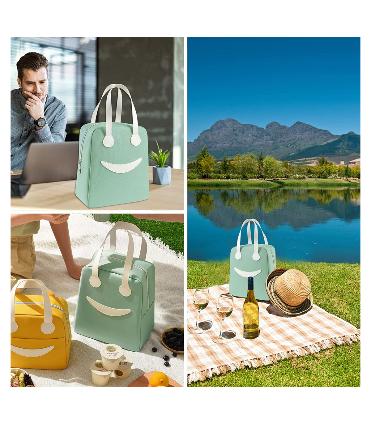 NIYO TOYS lunch bag in mint green and yellow, perfect for picnics and kids aged 3+, featuring a cheerful design