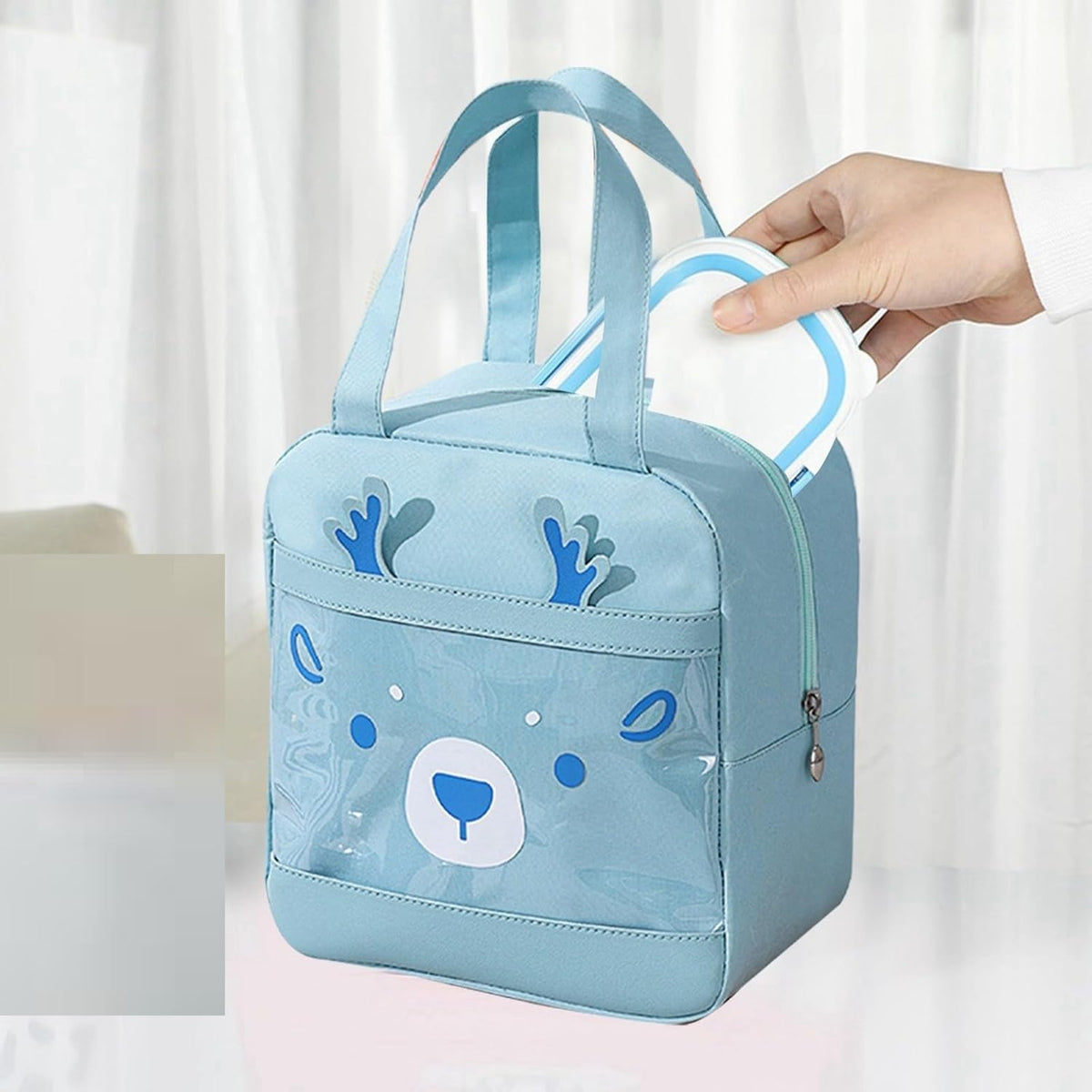 Blue bear lunch insulated bag for kids, perfect for school and outings