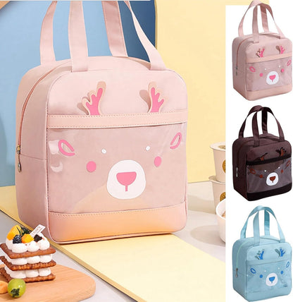 Cute pink bear lunch insulated bag for kids, perfect for school lunches and outdoor activities