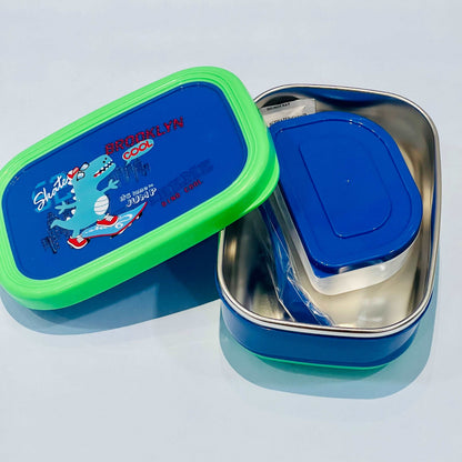 NIYO TOYS lunchbox cute in green and blue with dinosaur design, perfect for kids age 3+