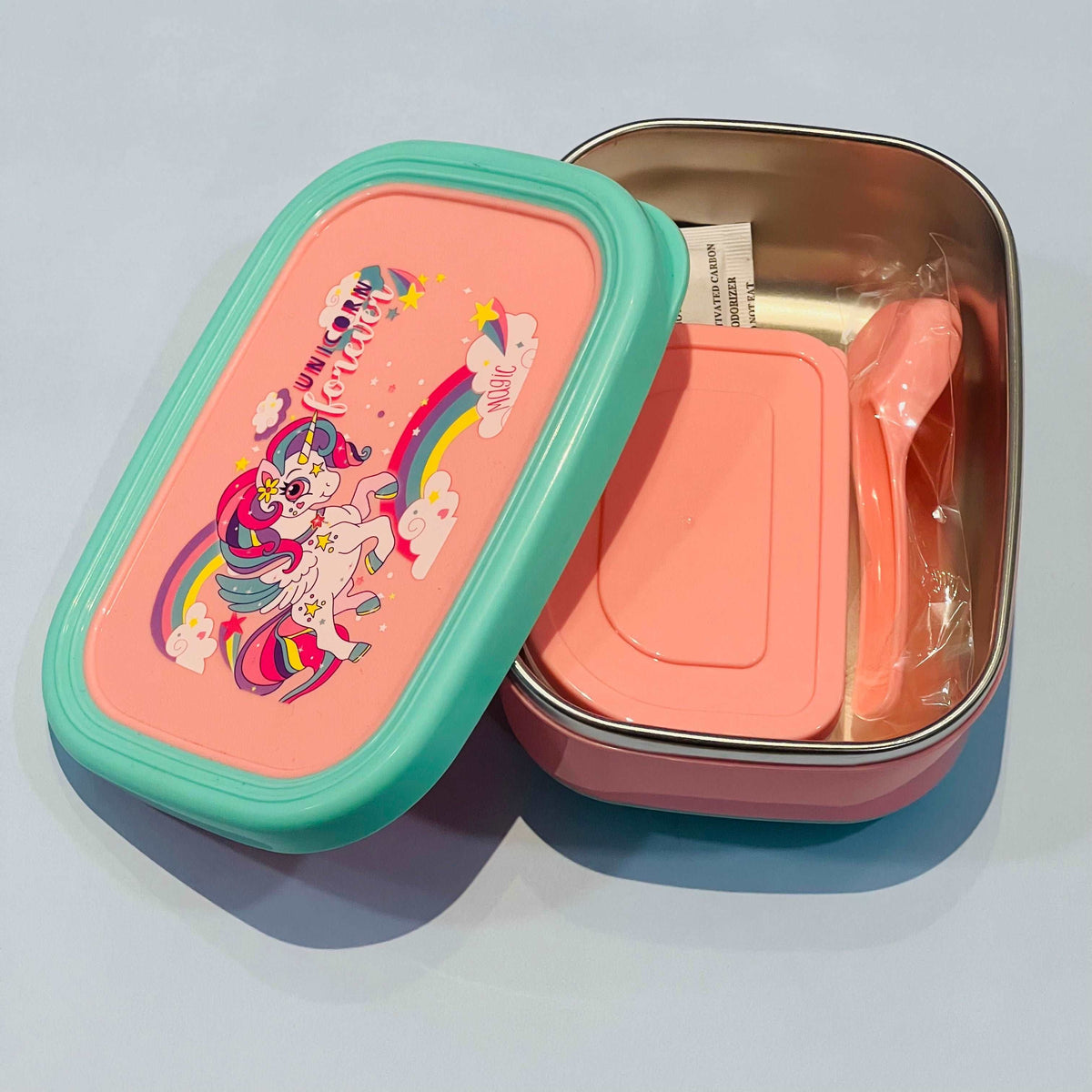 NIYO TOYS cute lunchbox in pink with a unicorn design, ideal for kids age 3+, perfect for school lunches