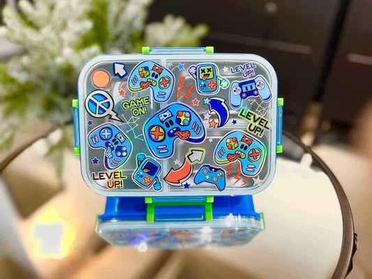 Colorful NIYO TOYS luxury lunchbox for kids with gaming stickers and vibrant design