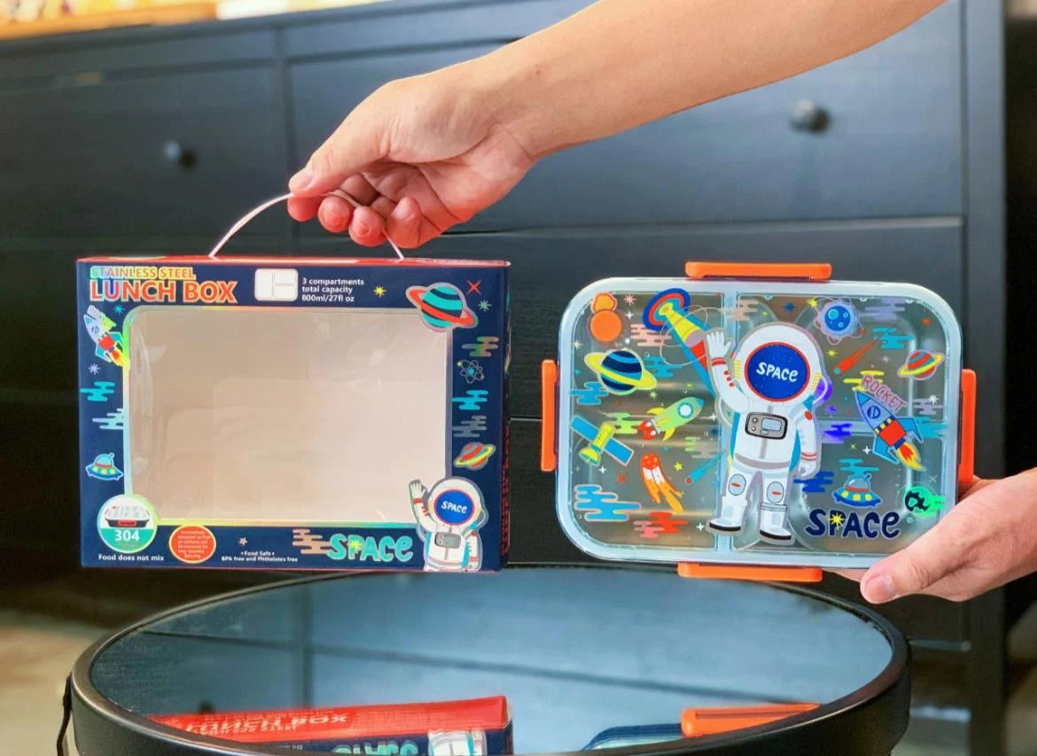 NIYO TOYS luxury lunchbox for kids featuring a colorful space theme and astronaut design
