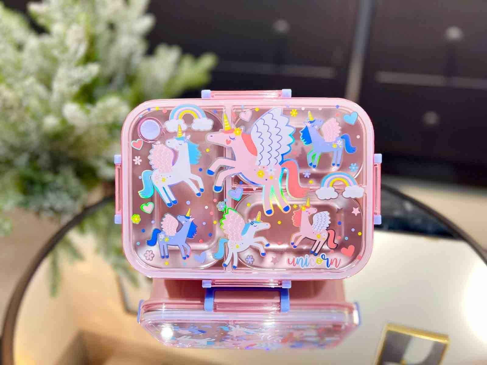 Colorful NIYO TOYS luxury lunchbox for kids featuring cute unicorn designs and vibrant graphics