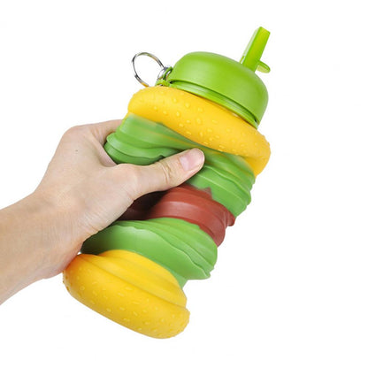 Fun and Expandable 600ml Silicone Bottle for Kids (Burger Blast)