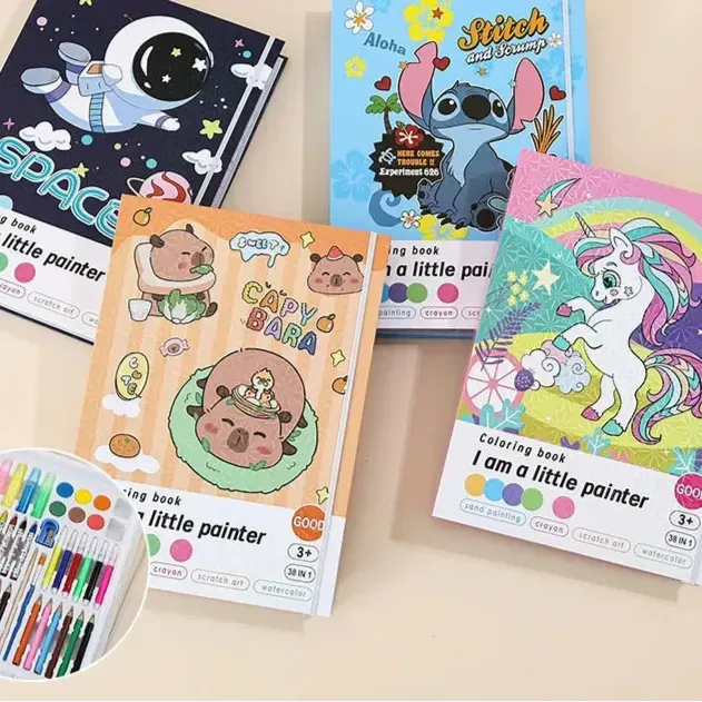 Coloring book set featuring cute designs and marker pens for coloring, age 3+, perfect for creative gift giving