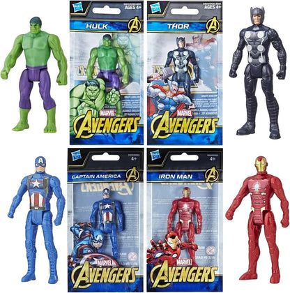 Marvel Legends action figures set including Hulk, Thor, Captain America, and Iron Man for ages 4 and up