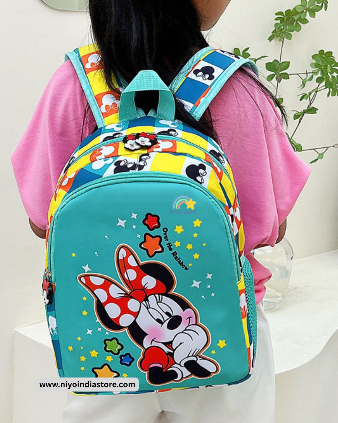 Minnie Mouse school bag for girls with colorful design and adjustable straps