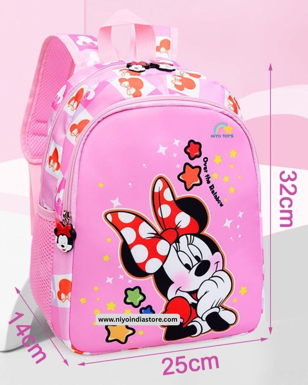 Minnie Mouse school bag for girls in pink with colorful stars and cute character design