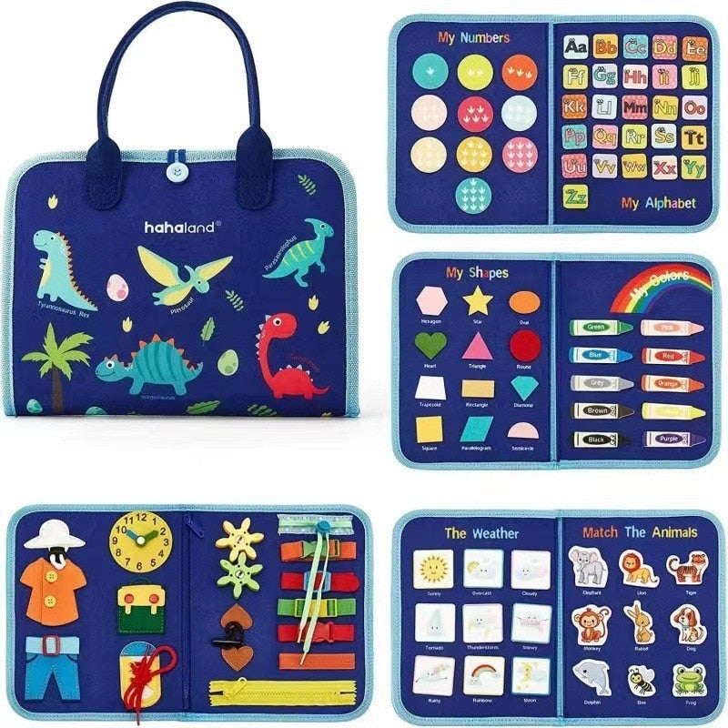 NIYO TOYS Cloth Book Montessori Learning Set with Colorful Dinosaurs and Educational Activities for Ages 3+