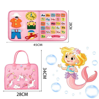 Pink cloth book montessori for toddlers featuring educational activities to enhance learning and play