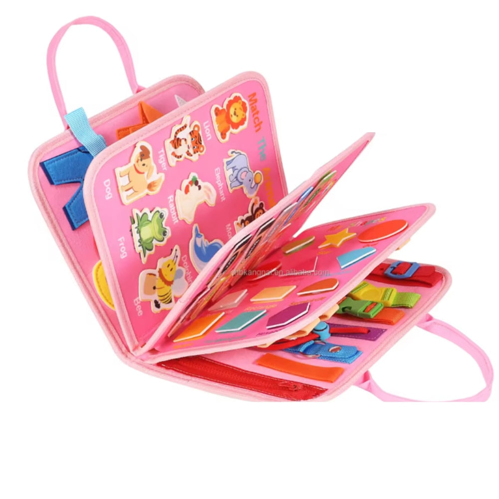 NIYO TOYS pink cloth book Montessori for toddlers, interactive learning with shapes and animals
