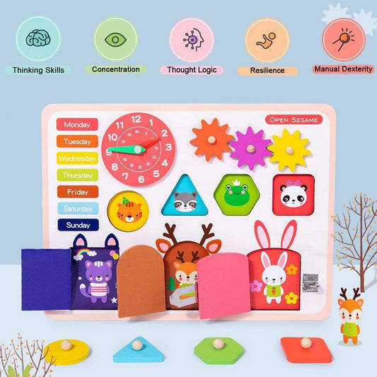 NIYO TOYS Montessori toys for toddlers with colorful shapes and clock for learning activities