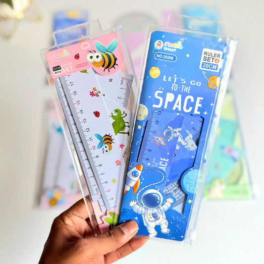 NIYO TOYS return gift sets with 20cm rulers featuring space and insect themes for kids