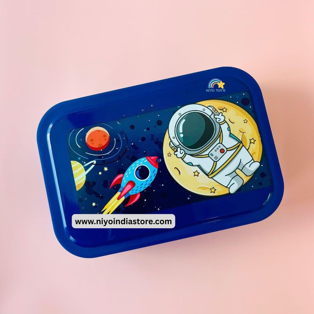 NIYO TOYS Kids Travel Snack Container Lunch Box with Colorful Space Theme and Astronaut Design