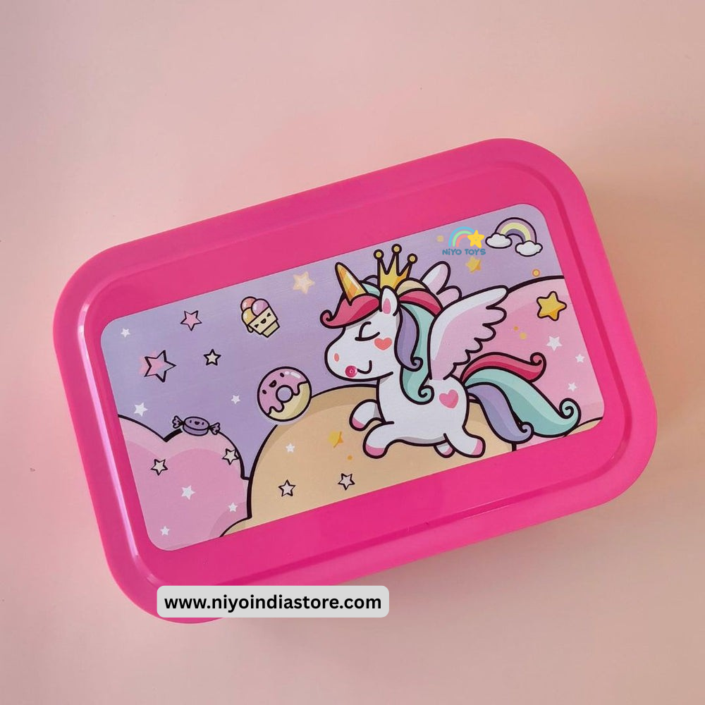 NIYO TOYS Unicorn Storage Box in Pink, Perfect Kids Travel Snack Container Lunch Box