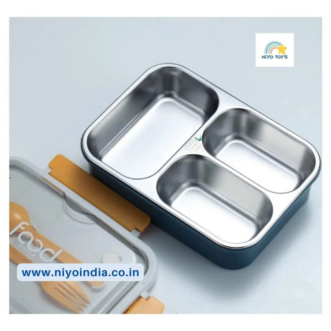 NIYO TOYS leakproof stainless steel lunch box with three compartments for convenient meal storage
