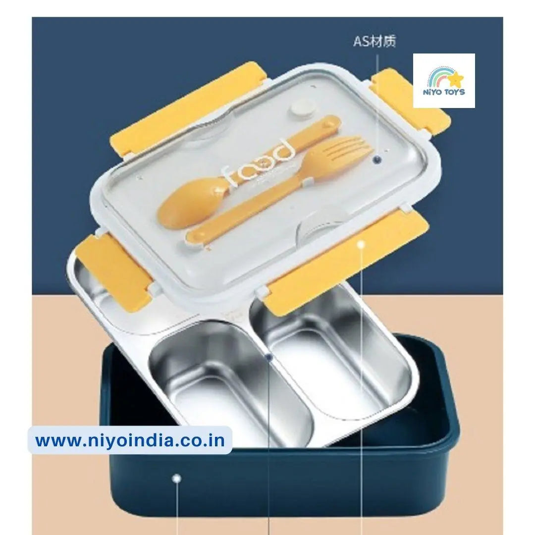 NIYO TOYS leakproof stainless steel lunch box with divided compartments and utensils included
