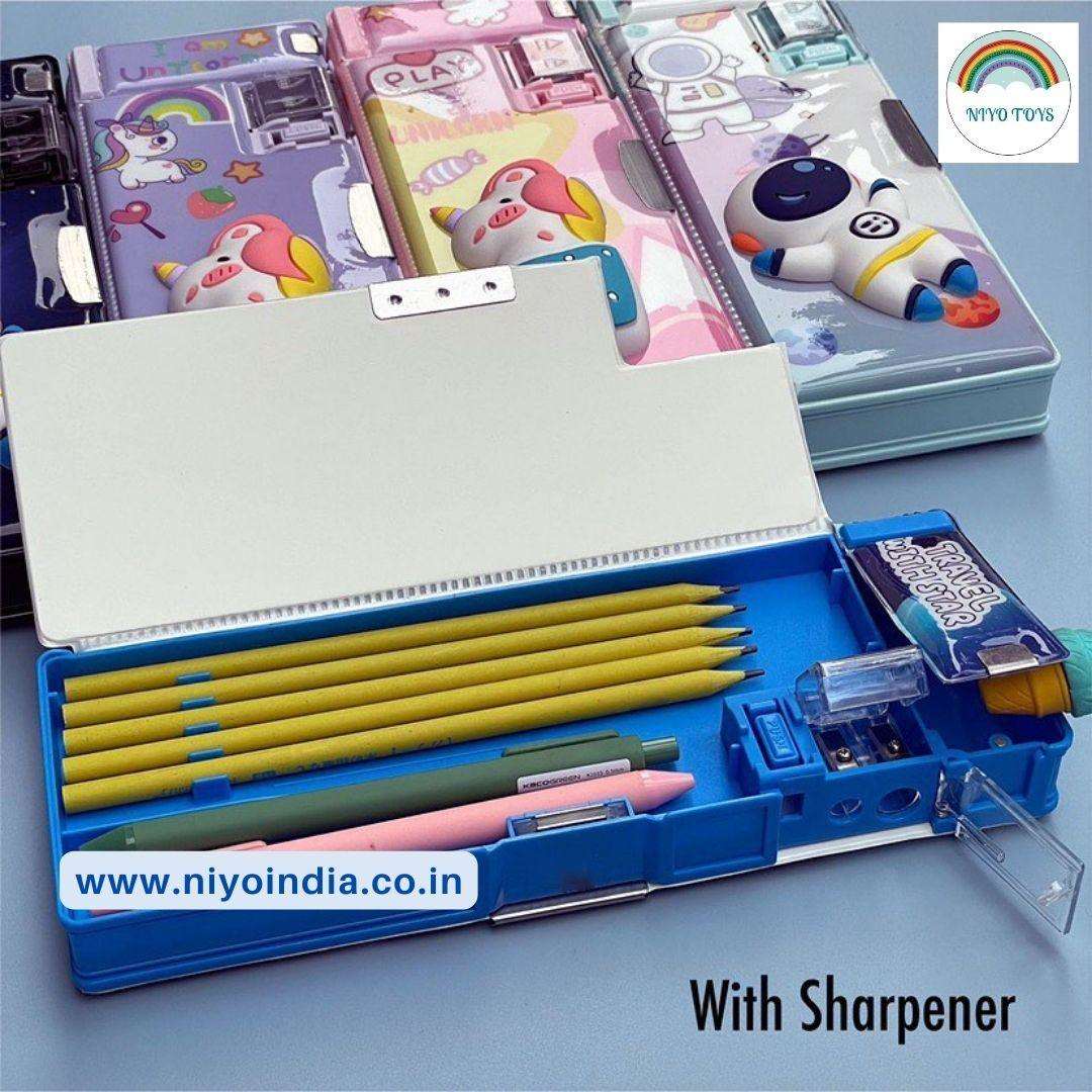 Colorful NIYO TOYS pencil case with sharpener, ideal fun birthday gift ideas for kids, age 3-10